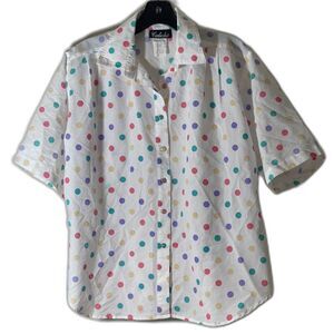 Caliche Vtg 80's Polka Dot Blouse Shirt Womens M Retro Colorful Button Down Top